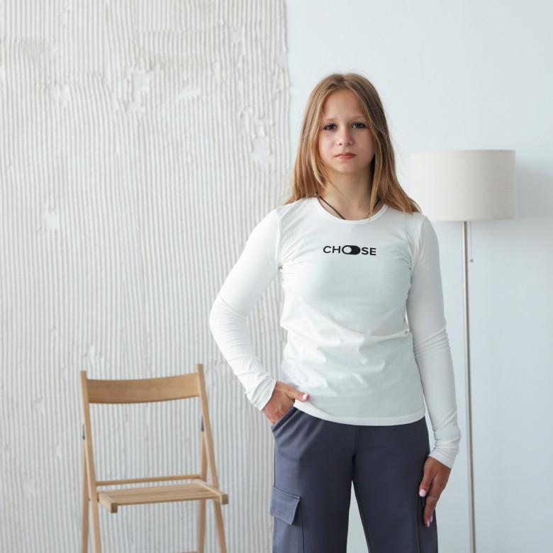 Лонгслів підлітковий для дівчинки GBI TEENS Choose 140 см Молочний (13753)