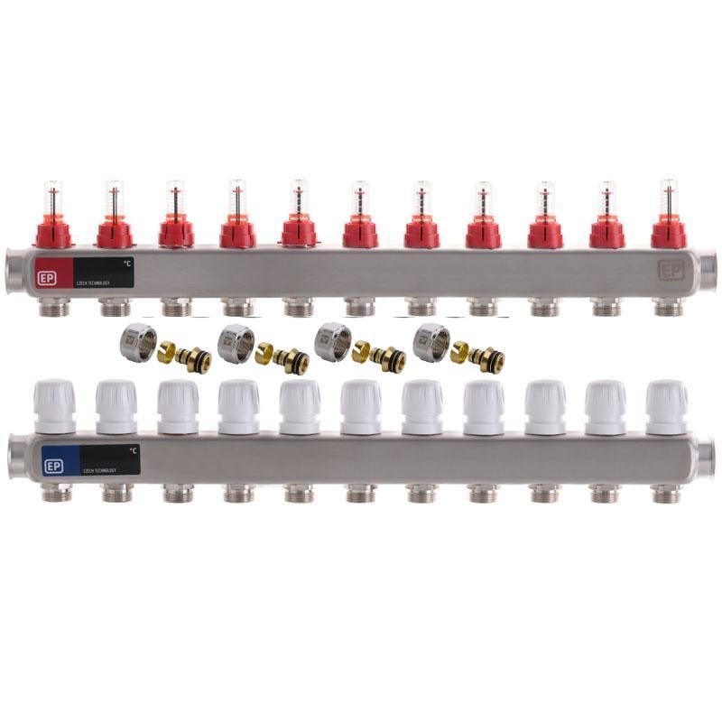 Коллектор с евроконусами для теплого пола Europroduct 11 контуров с расходомерами (EP4987k) Коллектор с евроконусами для теплого пола Europroduct 11 контуров с расходомерами (EP4987k)