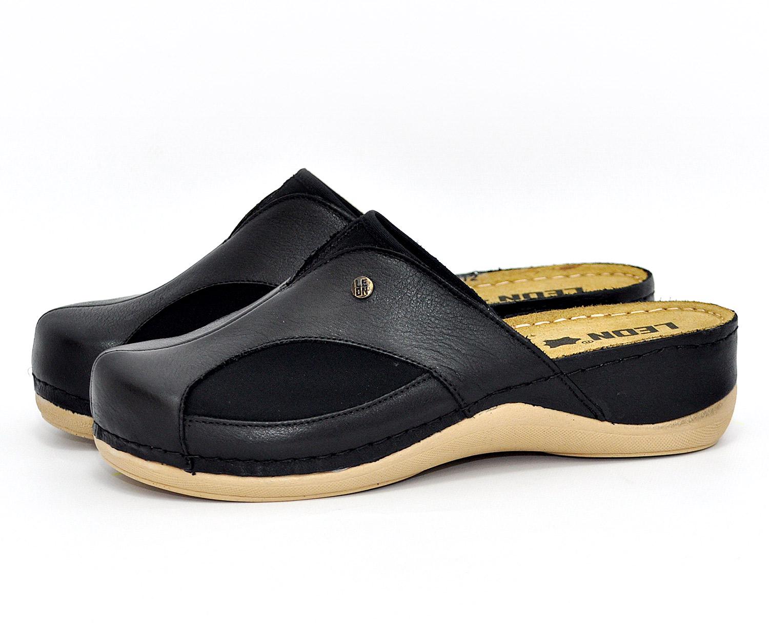Женские сабо кожаные Leon 912 р. 41 Черный - фото 2