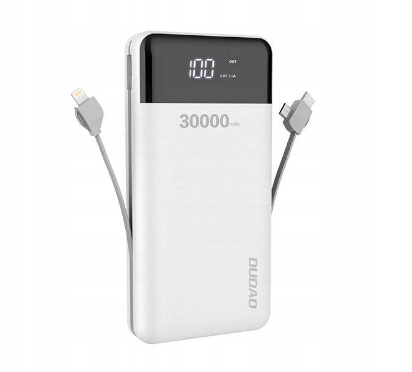 Аккумулятор Внешний Dudao 30000mAh LCD 3A Белый
