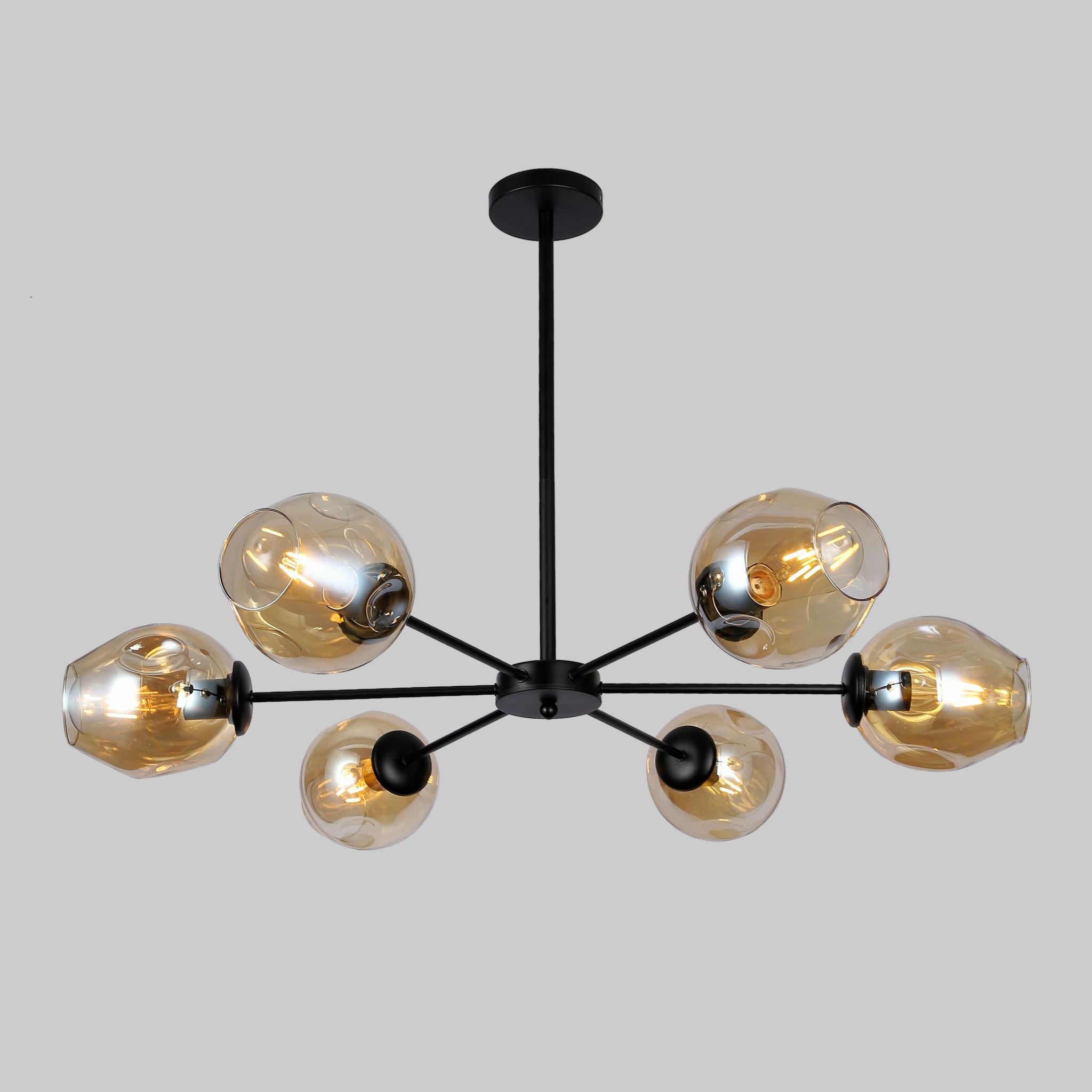 Люстра New Molecule на 6 ламп с кофейными плафонами Черный