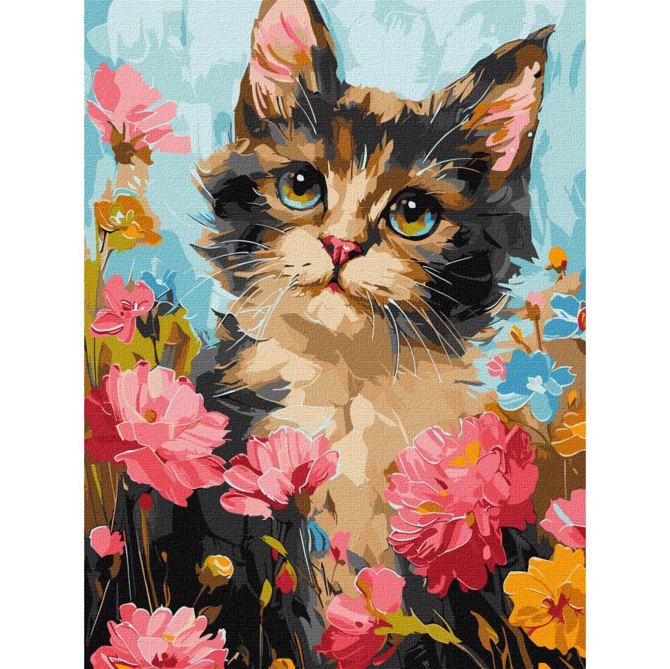 Картина за номерами Ideyka Пухнастик у квітах KHO6600 30х40 см (RLT40500)