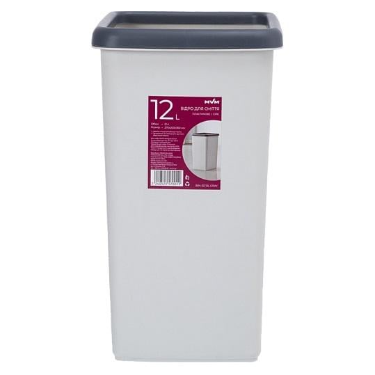 Ведро для мусора MVM BIN-02 12L GRAY без крышки 12 л Серый (211233)