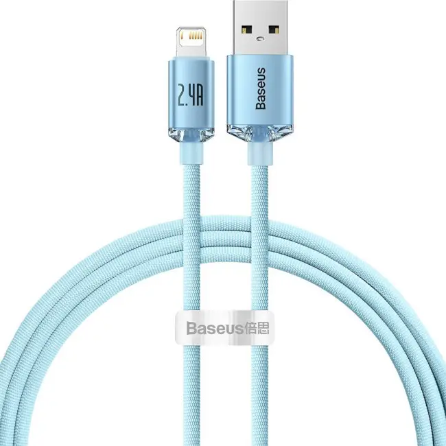 Кабель BASEUS Crystal Shine Series Fast Charging Cable USB to Lightning CAJY001103 2,4A 1,2 м Blue - фото 1