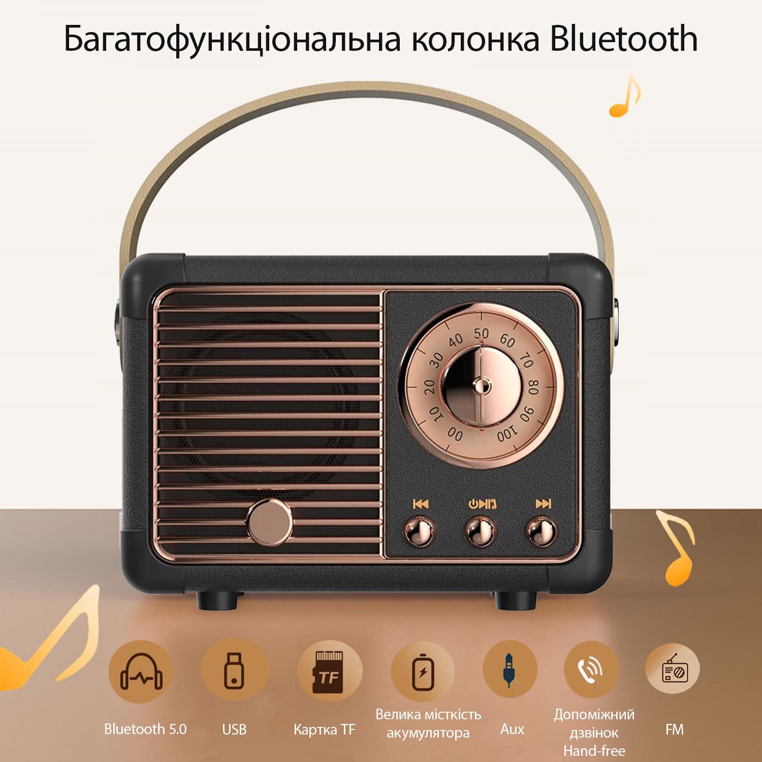 Портативна колонка Bluetooth водонепроникна у ретро-стилі Black (20965992) - фото 3