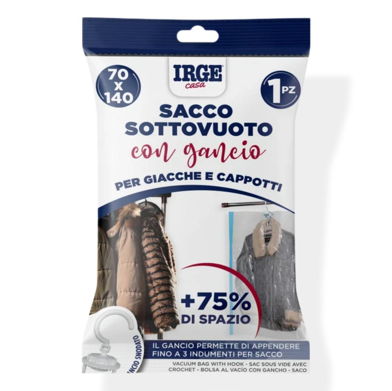 Пакет-чохол вакуумний IRGE Sacco Sottovuoto для зберігання верхнього одягу з вішаком 70х140 см. 1 шт..