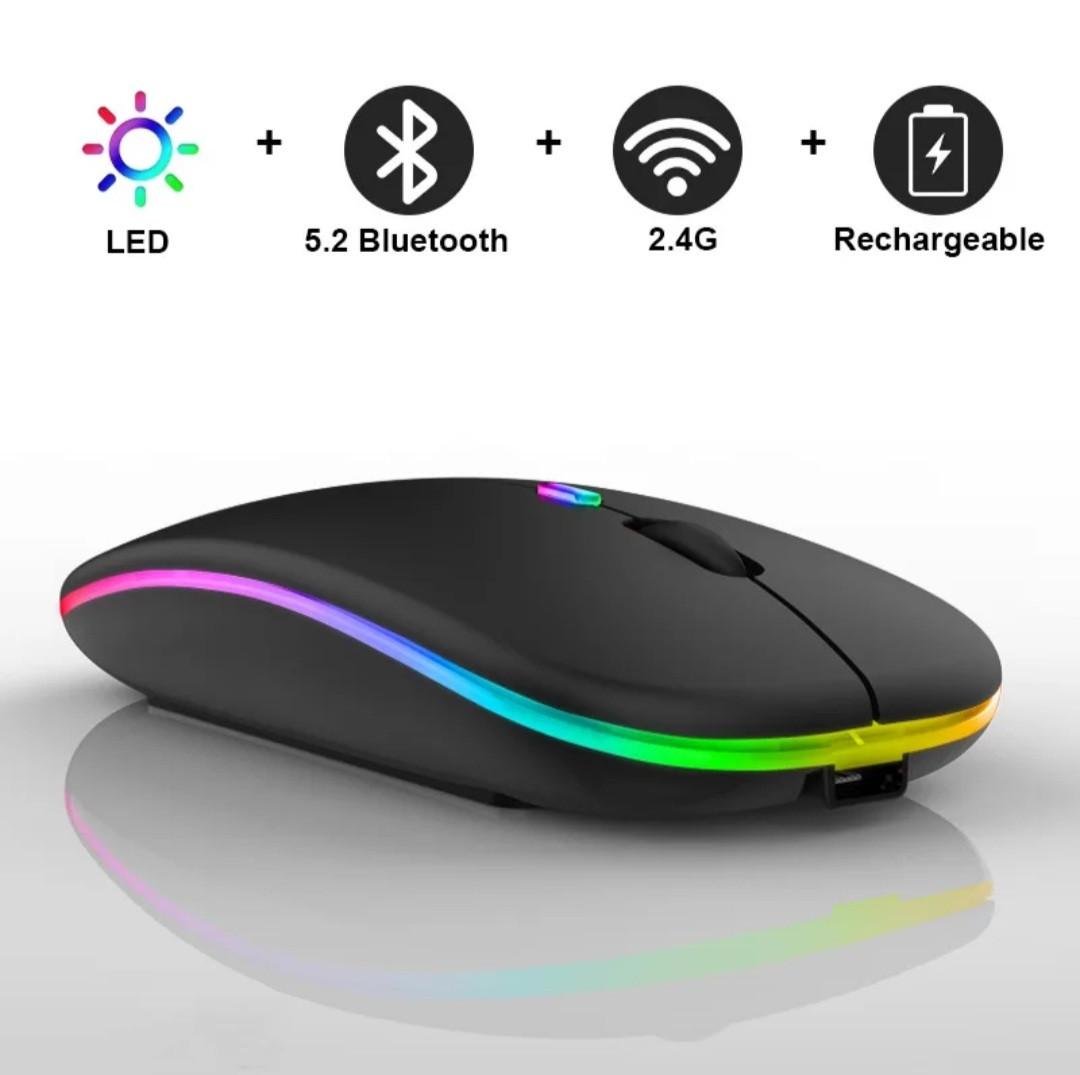 Компьютерная мышка беспроводная аккумуляторная RGB 1600DP Bluetooth 5.2 и Wi-Fi 2,4 GHz (2435740305) - фото 2 Компьютерная мышка беспроводная аккумуляторная RGB 1600DP Bluetooth 5.2 и Wi-Fi 2,4 GHz (2435740305) - фото 2