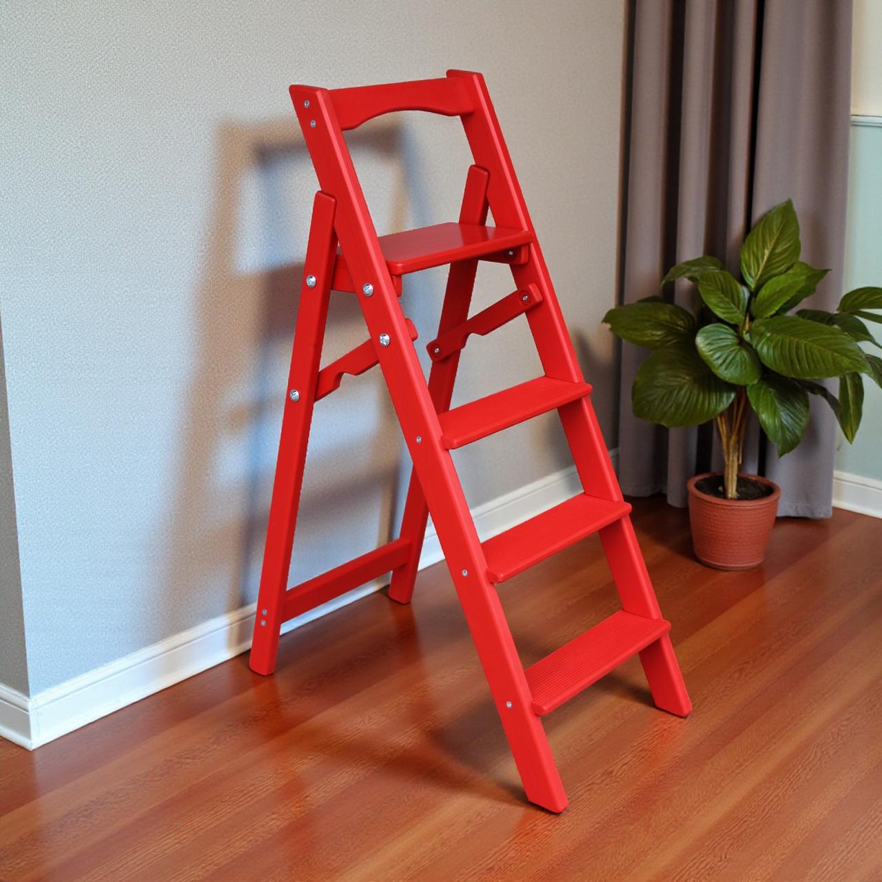 Стремянка-лестница деревянная Студія Дерева Вільха ЧМ бытовая 4 ступеньки Красный (31002865)
