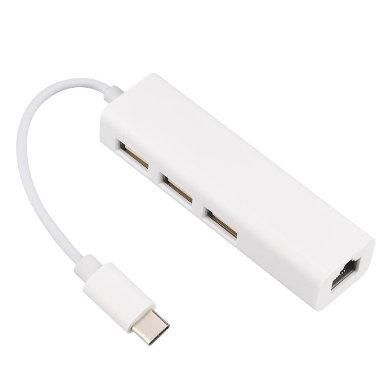 USB-хаб адаптер USB 3.1 Type-C to RJ45 Ethernet LAN 3xUSB 2.0 White (284280)