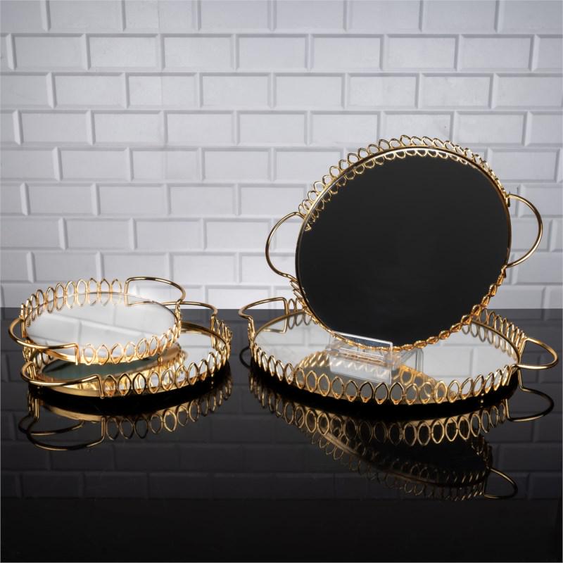 Набор сервировочных подносов Zeyve металлические с зеркальными основаниями 20/25/30/35 см Золотистый (S104A)