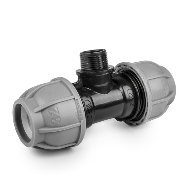 Тройник Bradas для труб PE 20 мм х 3/4" х 20 мм PN10 с наружной резьбой (22347)