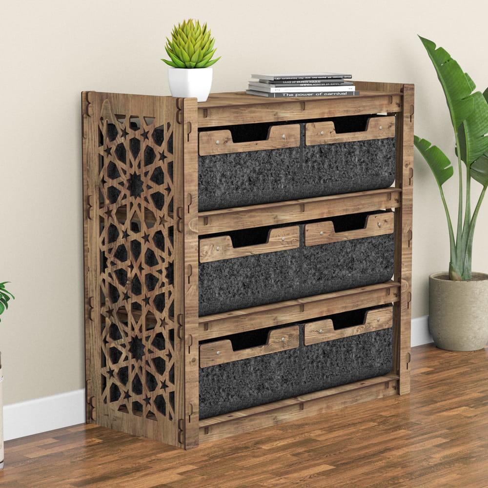 Комод для хранения из дерева Hexagonica Arabic на 6 ящиков черные корзины 750х750х345 мм (111361) - фото 2 Комод для хранения из дерева Hexagonica Arabic на 6 ящиков черные корзины 750х750х345 мм (111361) - фото 2