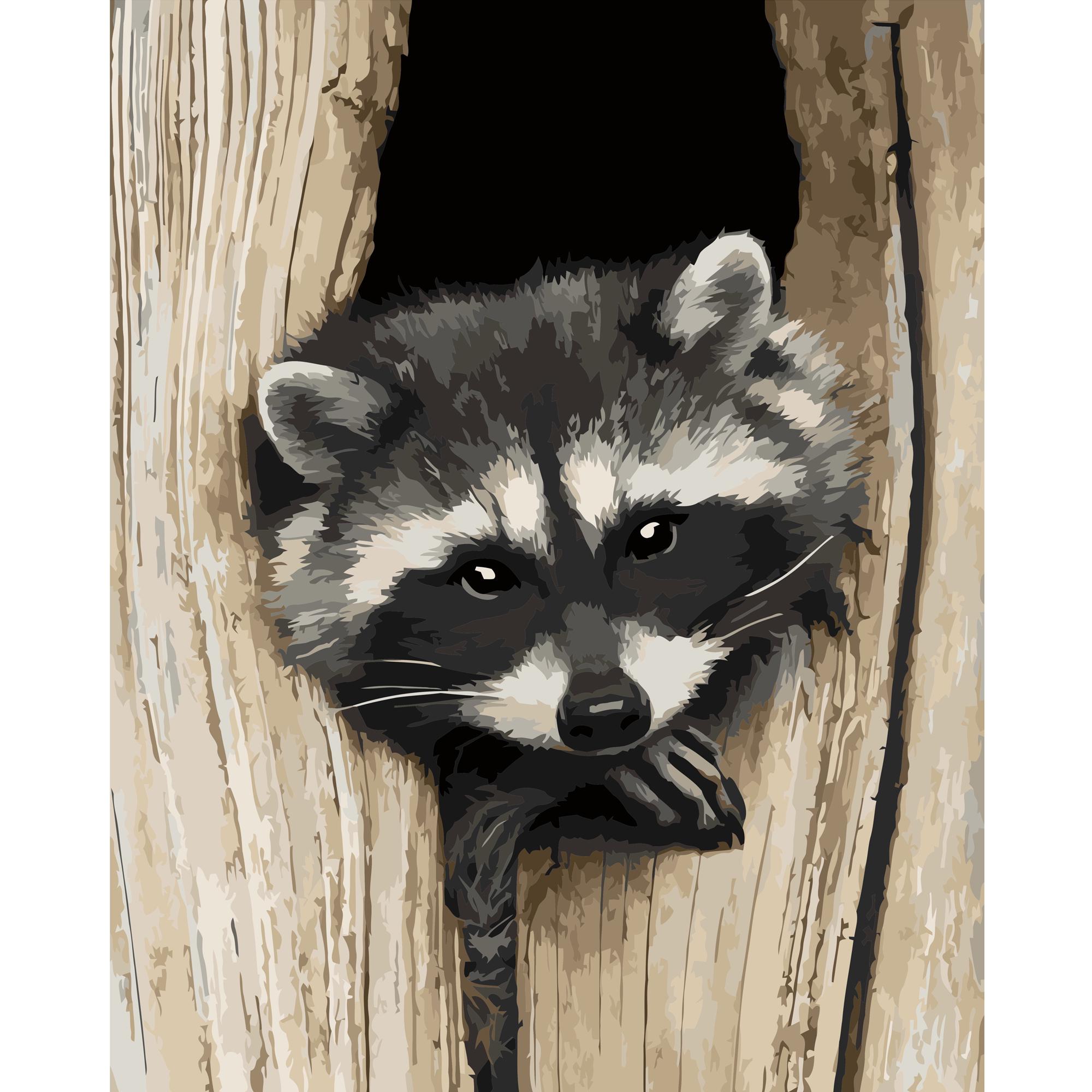 Картина по номерам Strateg Премиум Загадочный Енот с лаком 40х50 см (VA-0249)