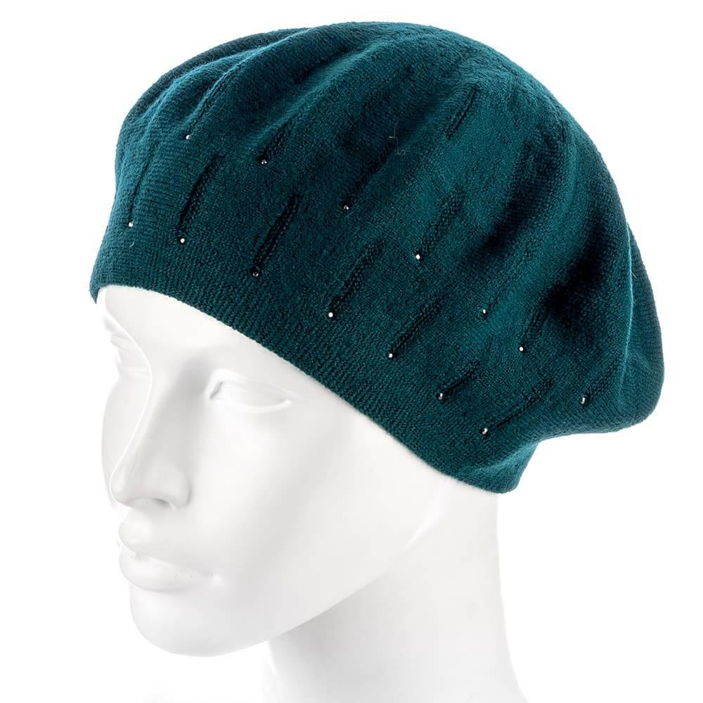 Берет женский Zolly ZH183 двойной со стразами тонкой вязки Зеленый