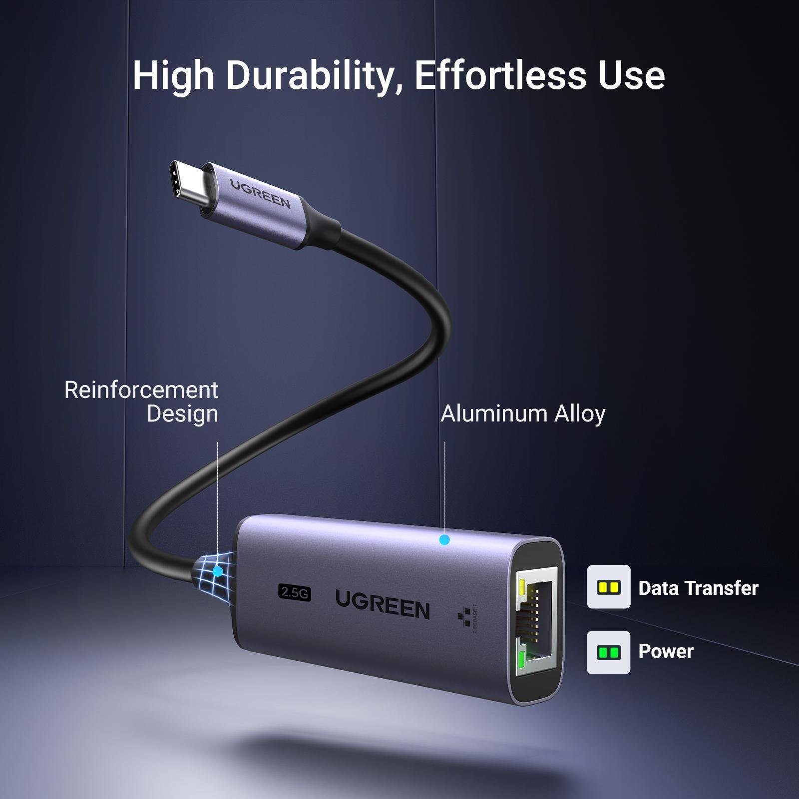 Мережева карта UGREEN Type-C-Ethernet 2.5 Гбіт/с LAN USB-C до Rj45 2500 Мбіт/с металевий Сірий (25052) - фото 8