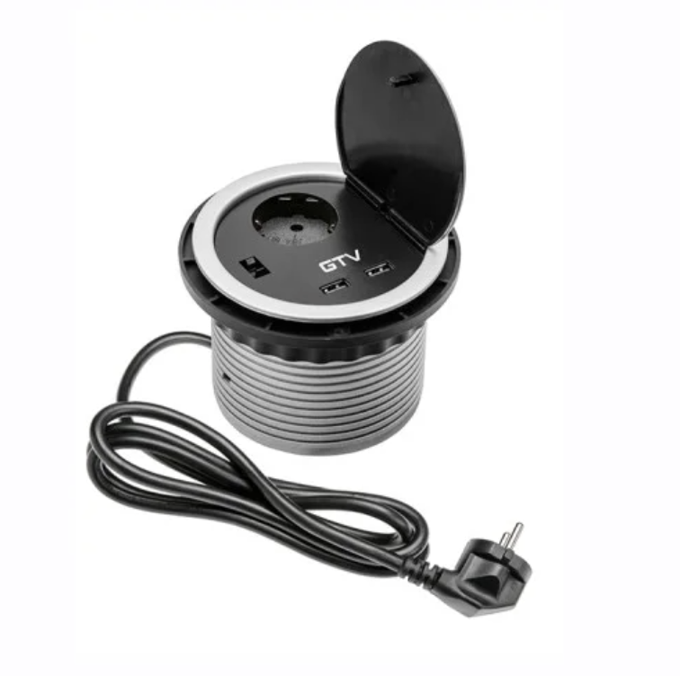 Подовжувач одномісний врізний GTV для офісу CHARGER Schuko 2xUSB 5V 2A 1,5 м (27848407)