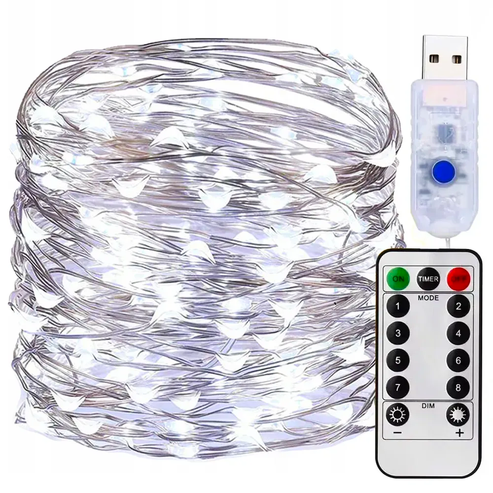Гирлянда роса от USB 50 м 500LED и пульт Холодный белый (23456848901)