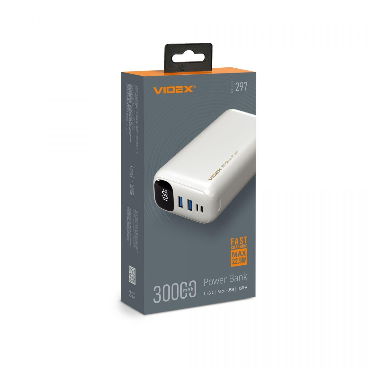 Повербанк Videx VPB-297 22,5W 30000 mAh White