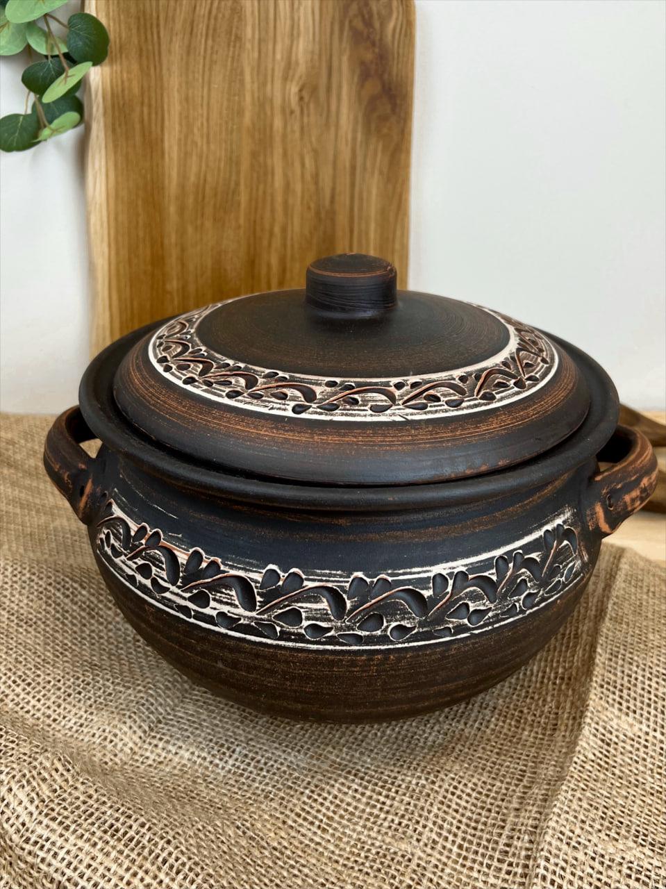 Шашлычница керамическая глиняная резная ангоб 3,5 л (3001-19)