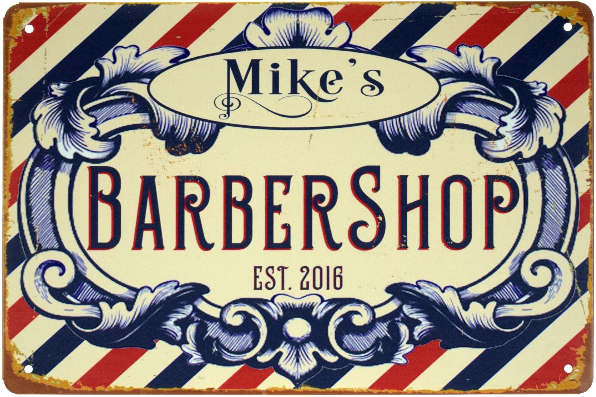 Табличка металлическая Барбершоп Майка/Barber Shop Mike’s 20x30 см
