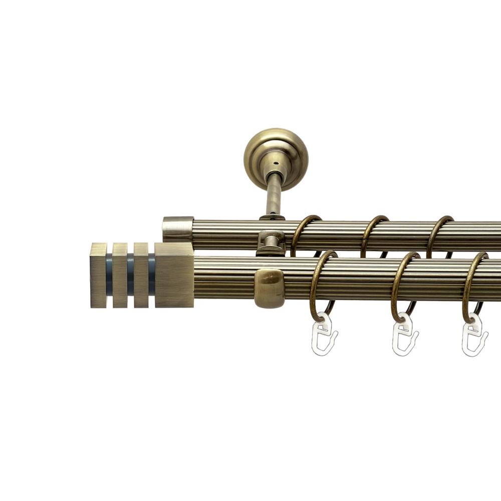 Карниз Orvit Акорда металевий дворядний відкритий рифлена труба кільце металеве 25/19 мм 200 см Антик (00-00025685)