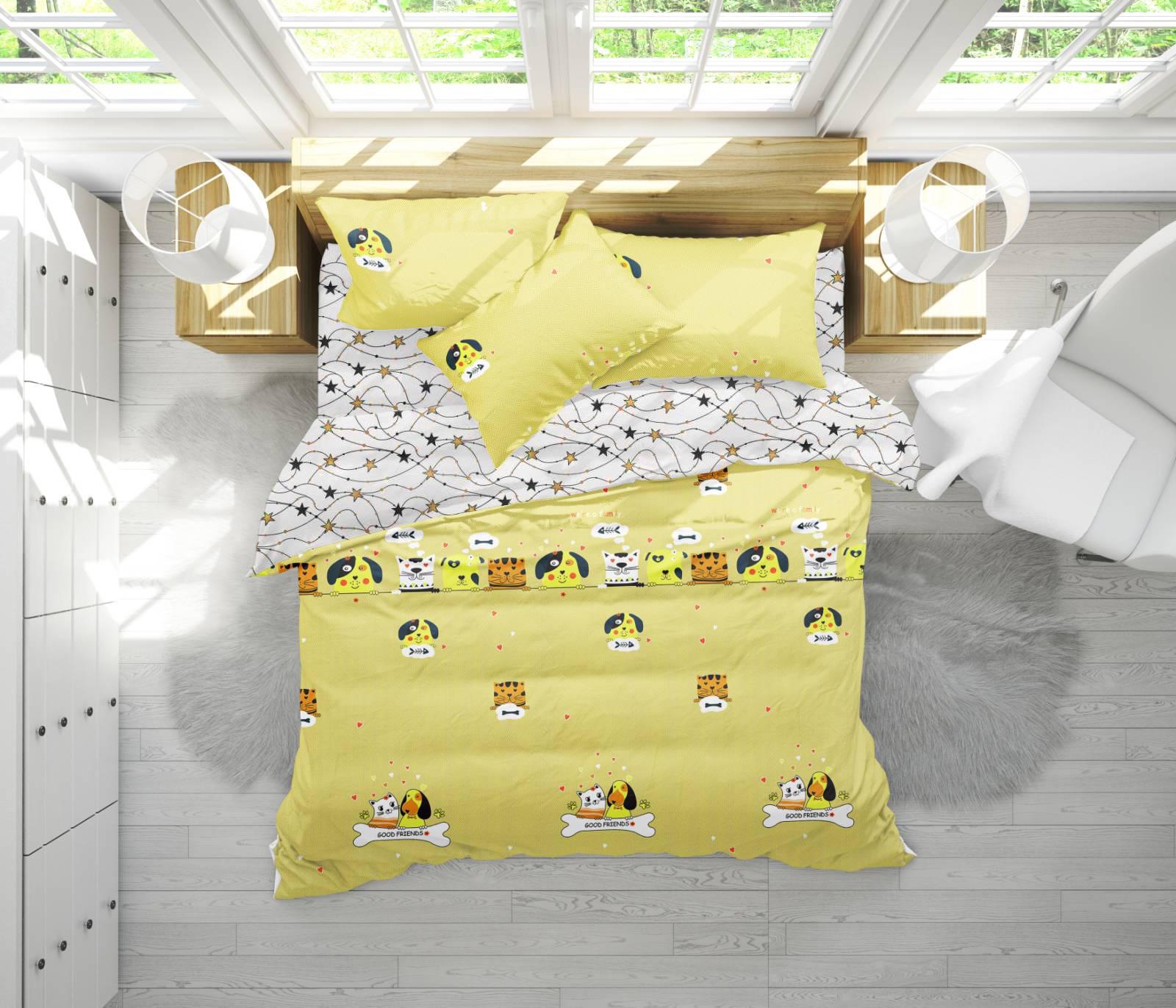 Комплект постельного белья MirSon 17-0517 Cat-dog полуторный евро с 2-я пододеяльниками 160x220 см (2200003647686)