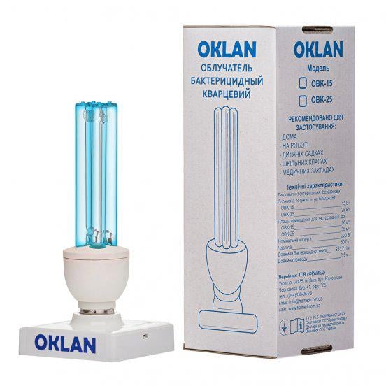 Бактерицидна безозонова кварцова лампа OKLAN OBK-15