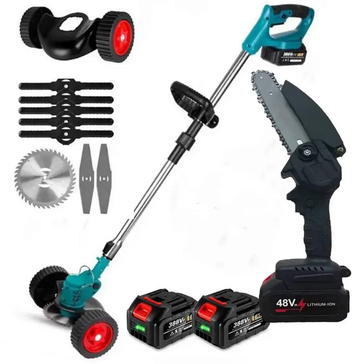 Набор инструментов садовых газонокосилка-триммер и пила 48V с 2 АКБ (33088731) Набор инструментов садовых газонокосилка-триммер и пила 48V с 2 АКБ (33088731)