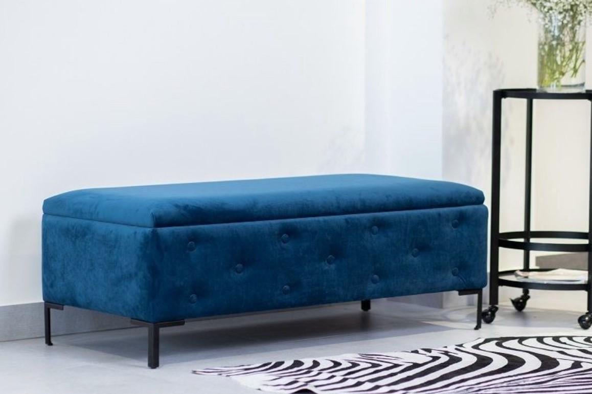 Топчан з нішею Vi-Tall велюр з ґудзиками опора метал 160х55х42 см Синій - фото 1