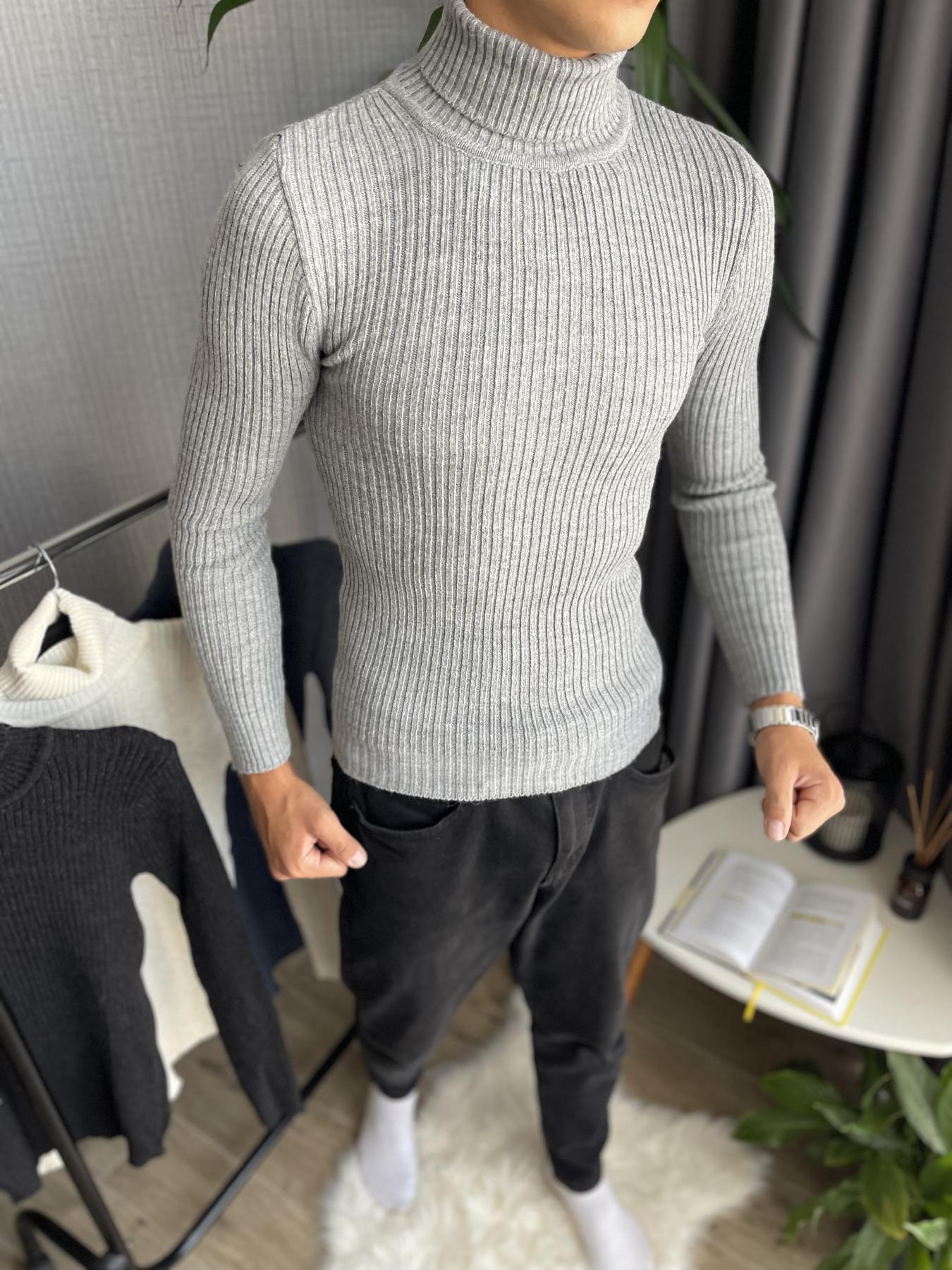 Гольф мужской в рубчик зимний с высоким горлом M Серый (25537/3/1) - фото 3 Гольф мужской в рубчик зимний с высоким горлом M Серый (25537/3/1) - фото 3