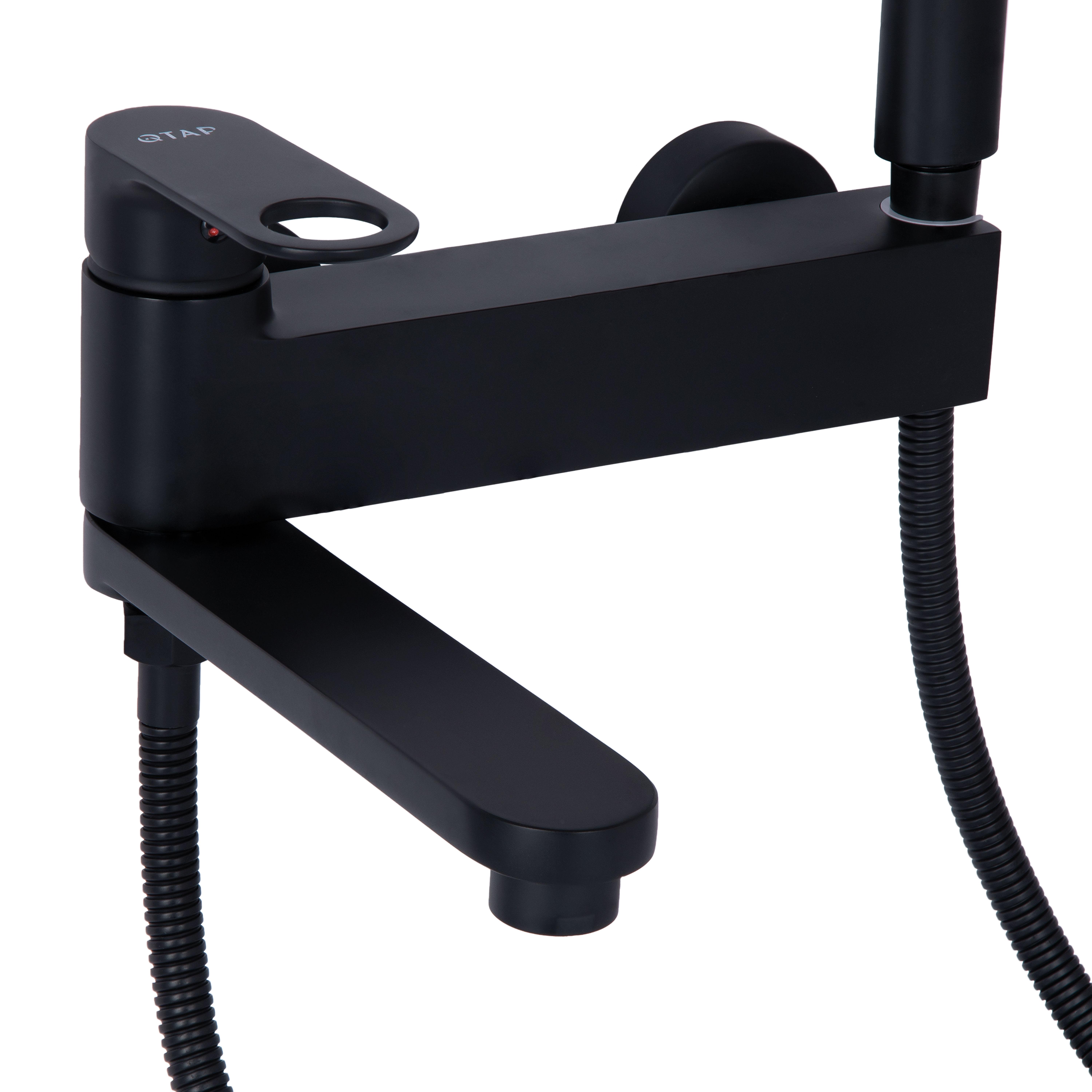 Смеситель для ванны Qtap Jay с поворотным изливом с душевым гарнитуром Black matt (QTJAY260BLM45548)