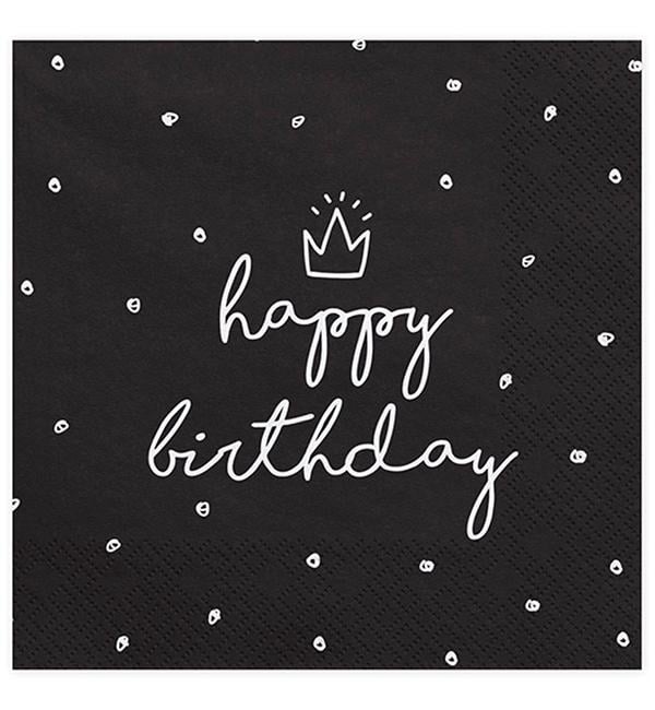 Серветки святкові Happy Birthday 20 шт. 33х33 см Black