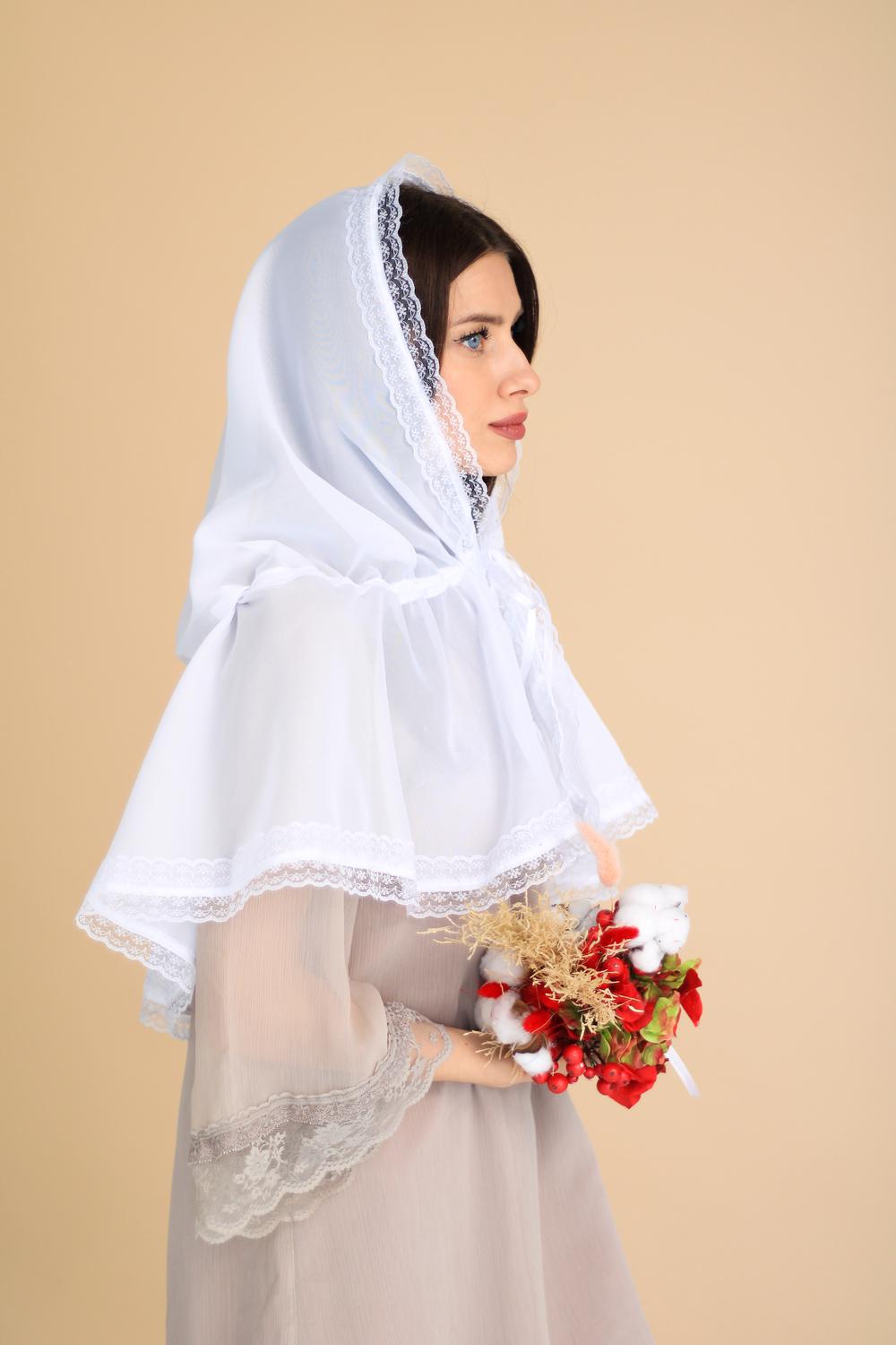 Палантин для храму на голову Білий (п023) - фото 7 Палантин для храму на голову Білий (п023) - фото 7