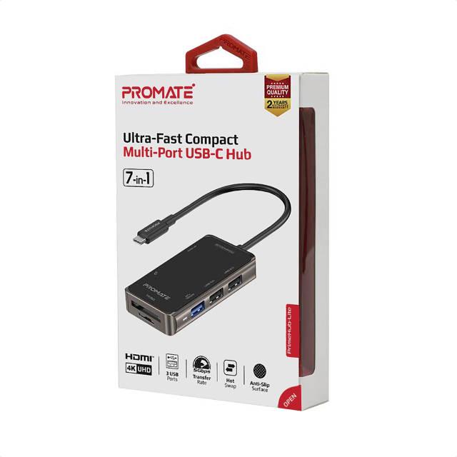 USB-C хаб Promate 7-в-1 PrimeHub-Lite HDMI/USB-C/USB 3.0/2xUSB 2.0/SD/MicroSD Grey - фото 6