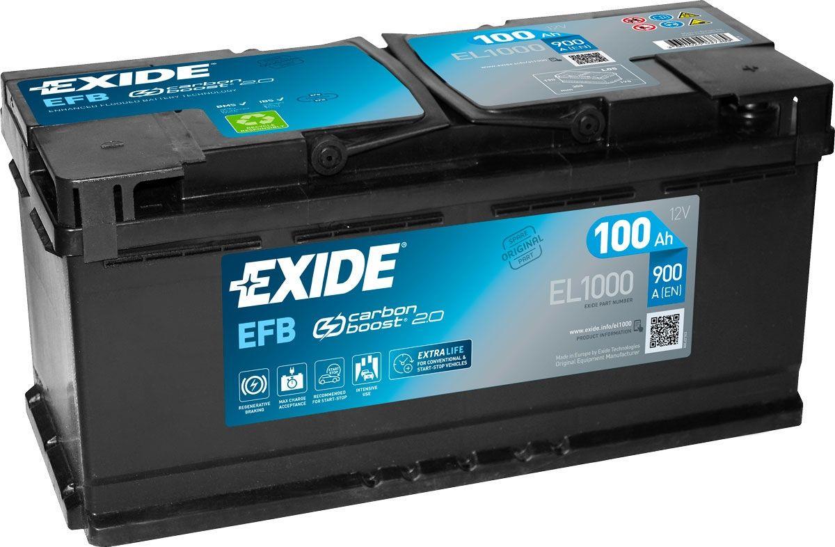 Аккумулятор автомобильный EXIDE EFB Carbon Boost 2.0 EL1000 EN 6СТ-100Ah АзЕ 900A (76063)