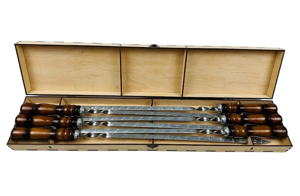 Набор шампуров Кизляр из нержавеющей стали в кейсе из фанеры (14-10-NB-3001-K)