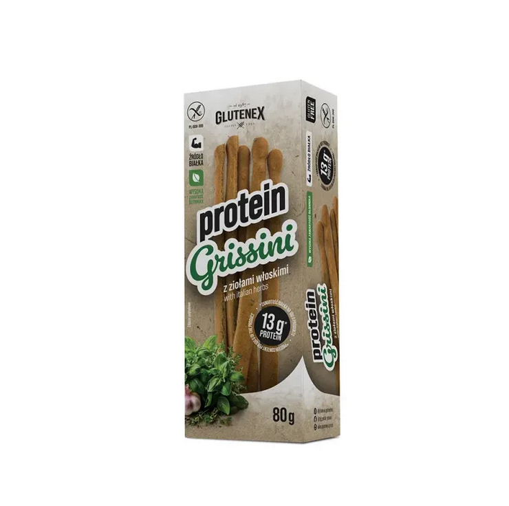 Гріссіні без глютену Glutenex 80 г протеїнові гречані з італійськими травами (5901866006777)