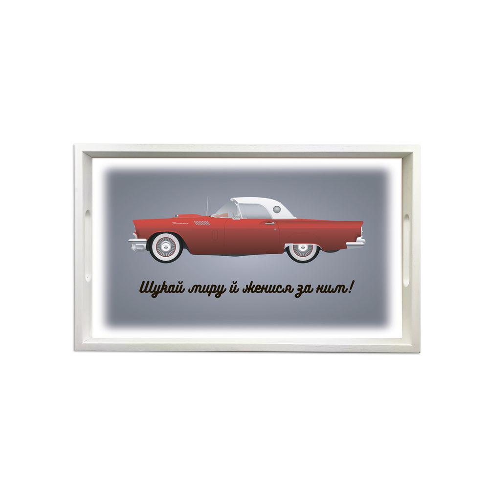 Поднос деревянный Ищи мира 42х30 см Белый (хрп1005бу)