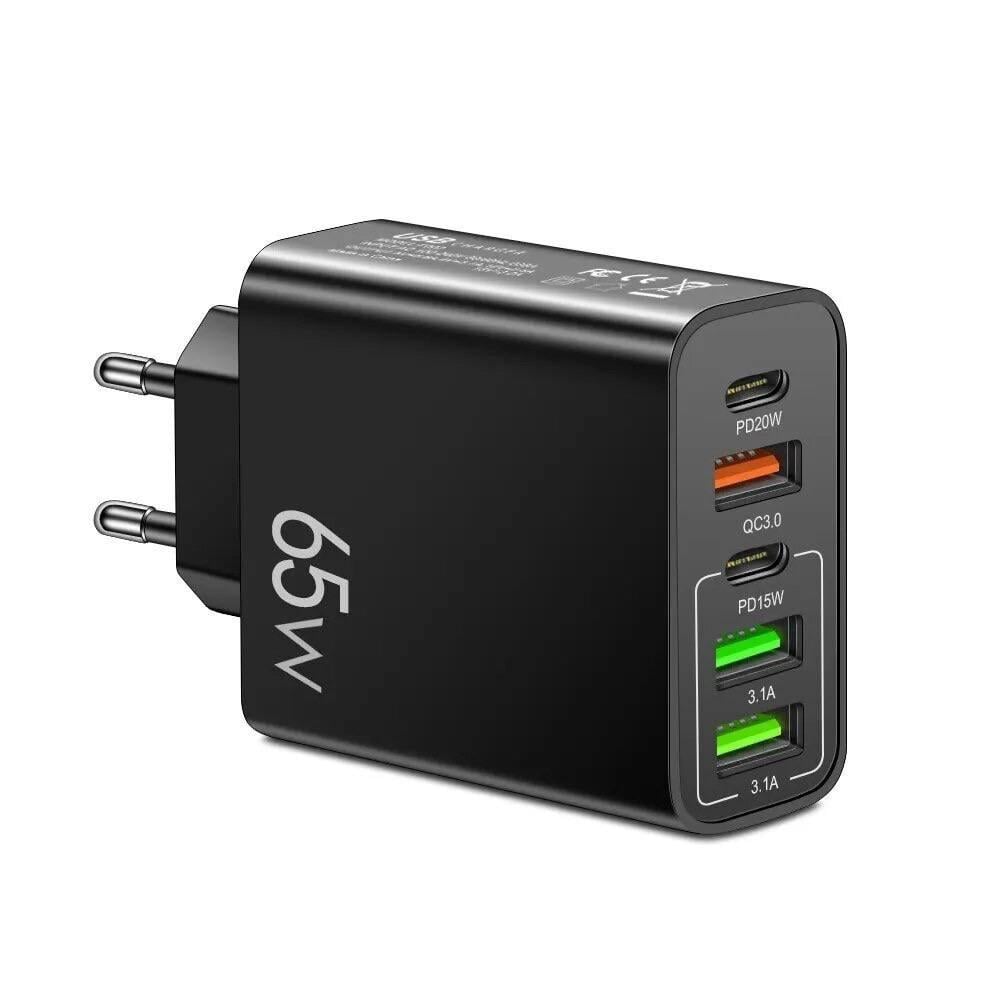 Зарядний пристрій USB Type-C з 5 портами 65W Чорний (76699749)