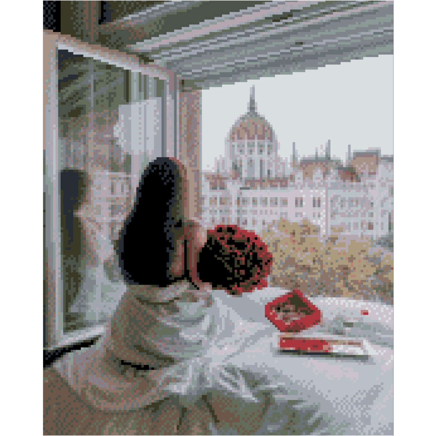 Алмазная мозаика Strateg Премиум Удовольствия у окна 40x50 см (FA40879)