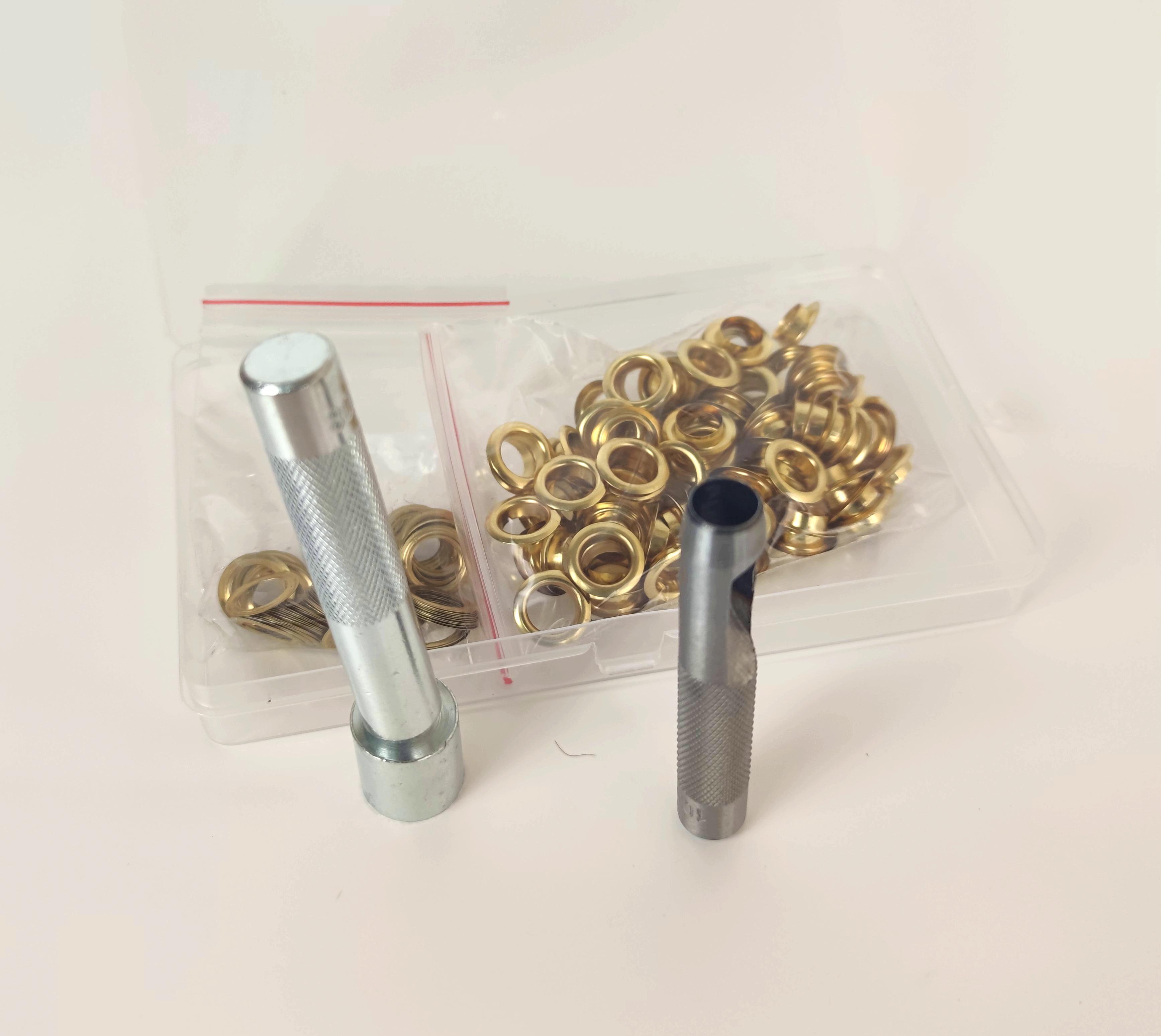 Набор для установки люверсов 10 мм 3 инструмента/100 люверсов Золотистый (5598) - фото 2 Набор для установки люверсов 10 мм 3 инструмента/100 люверсов Золотистый (5598) - фото 2