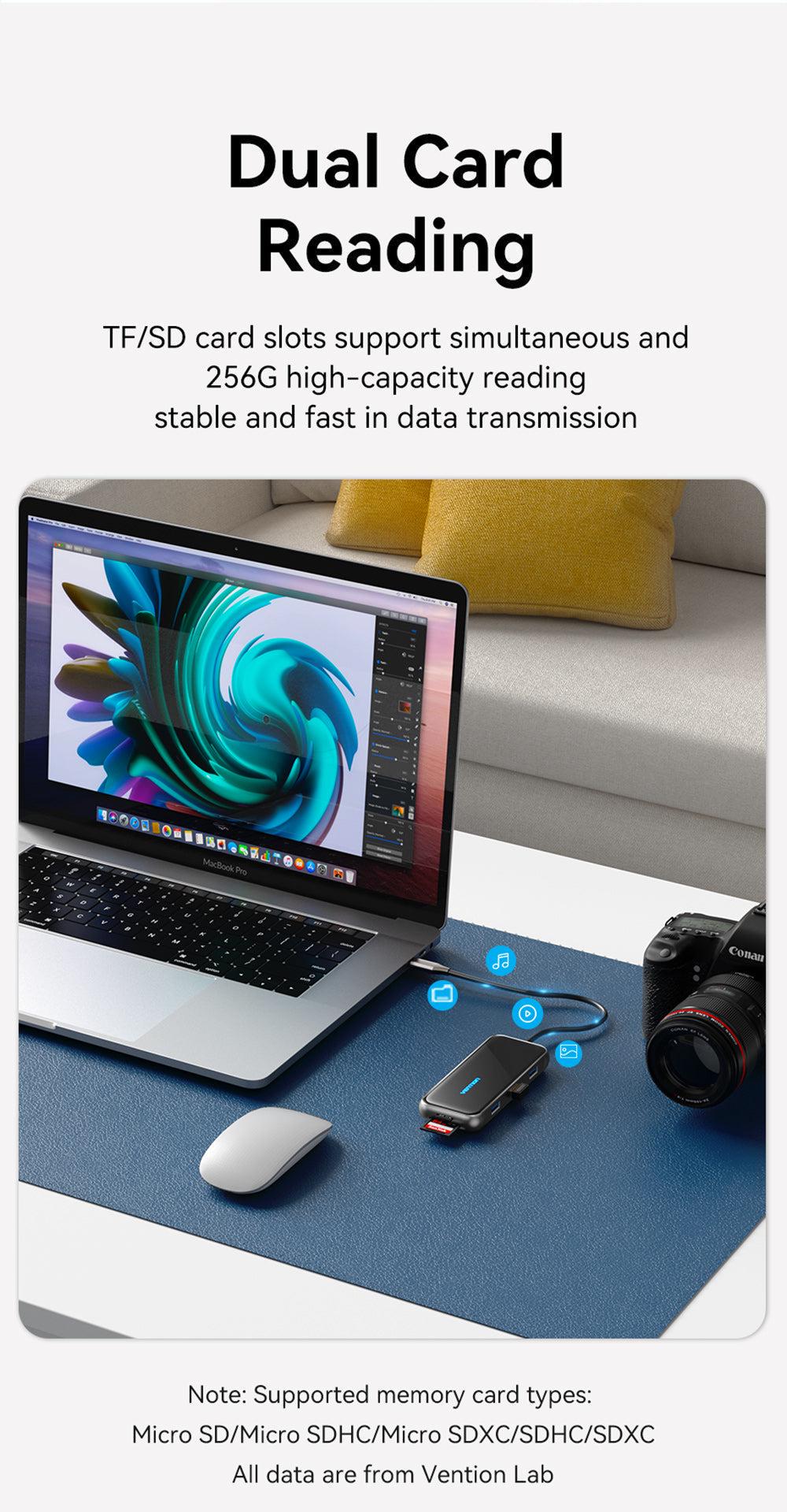 USB-хаб Vention Type-C-3x USB 3.0/5 Гбит/с HDMI 4K 60Hz/Type-C PD 100W/SD/TF карты RJ45 1 Гбит/с 3,5 мм minijack USB-C Черный (TFLHB) - фото 9 USB-хаб Vention Type-C-3x USB 3.0/5 Гбит/с HDMI 4K 60Hz/Type-C PD 100W/SD/TF карты RJ45 1 Гбит/с 3,5 мм minijack USB-C Черный (TFLHB) - фото 9
