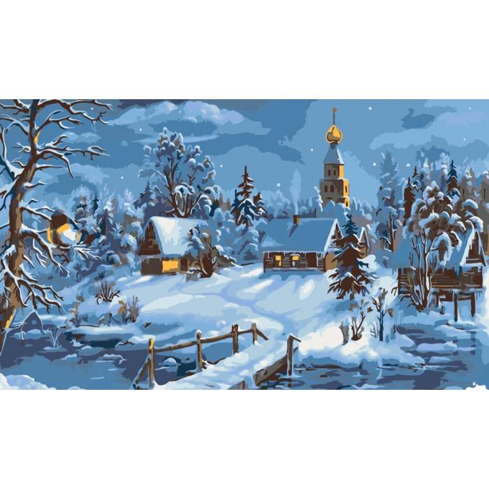 Картина по номерам Ідейка Сельский пейзаж Деревенская зима 30х50 см (KHO2213)