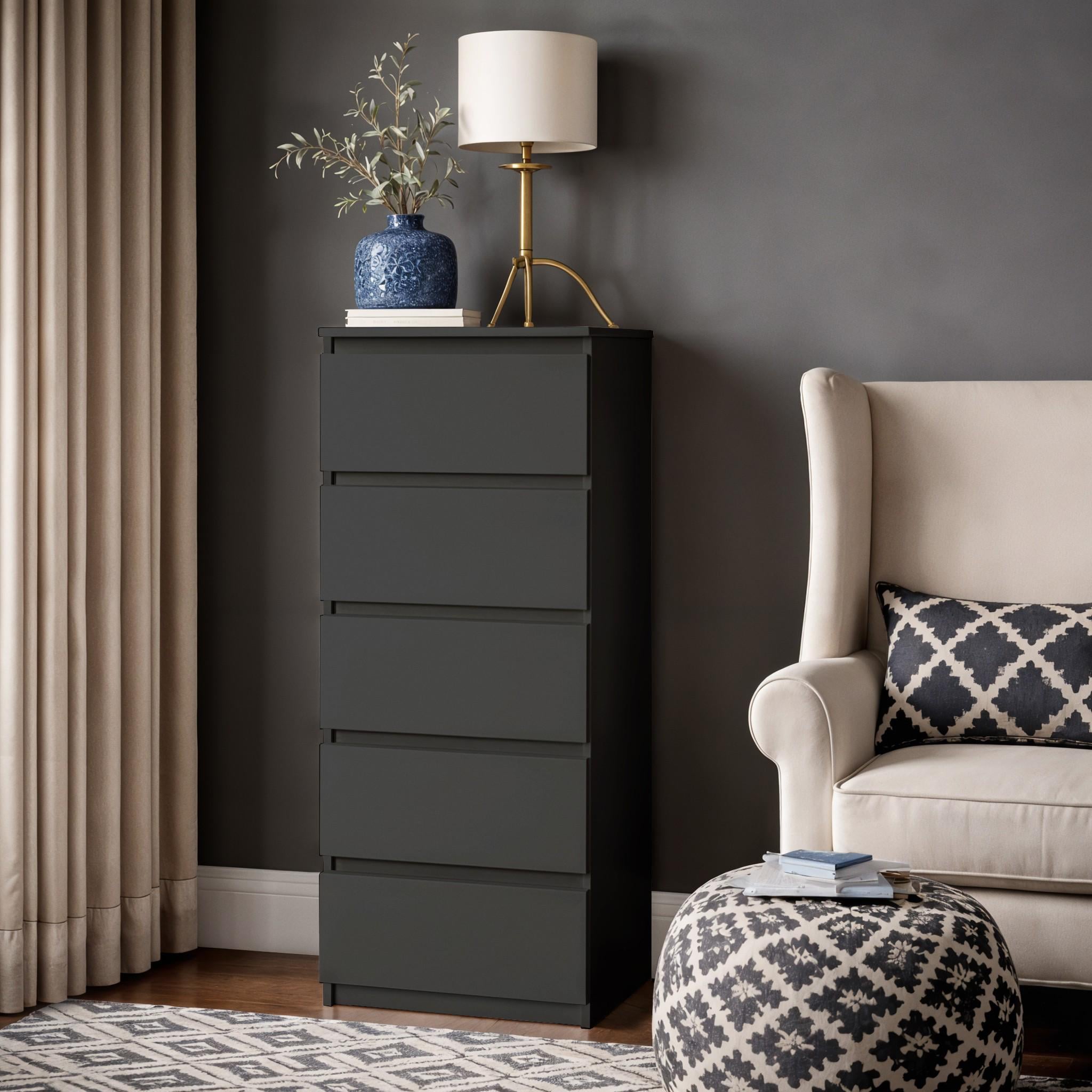 Комод на 5 шухляд без ручок Dakar 400х410х1050 мм Чорний