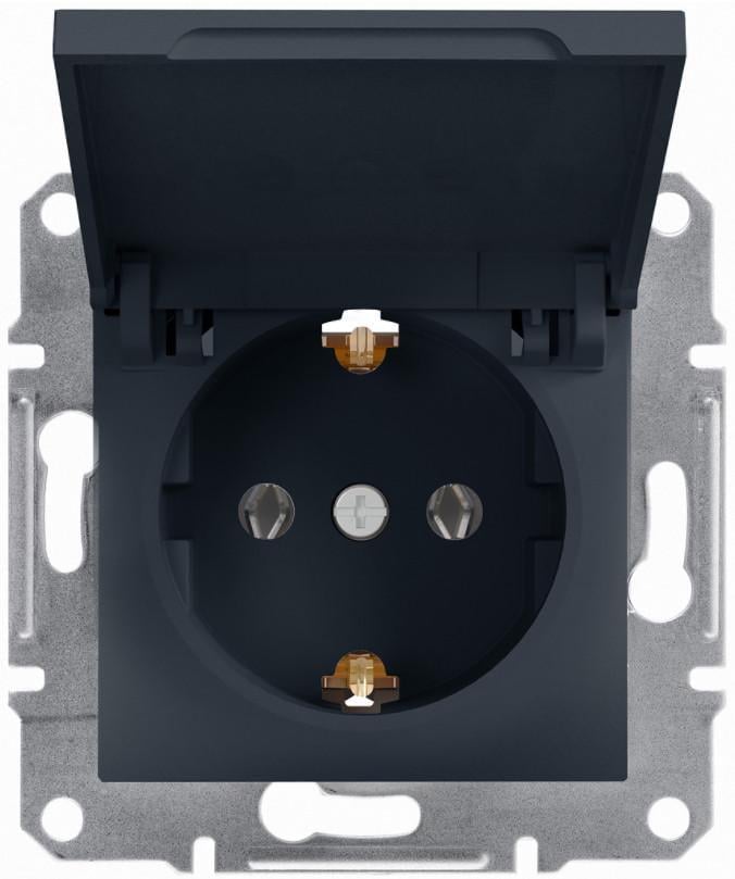 Розетка одинарная с заземлением и крышкой Schneider Electric Asfora Антрацит (00000003119)