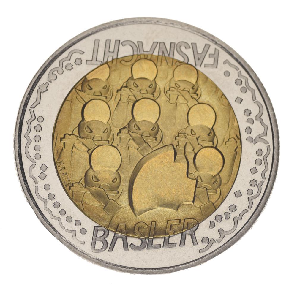 Коллекционная монета Швейцария 5 франков 2000 Биметалл UNC Карнавал в Базеле (М16857)