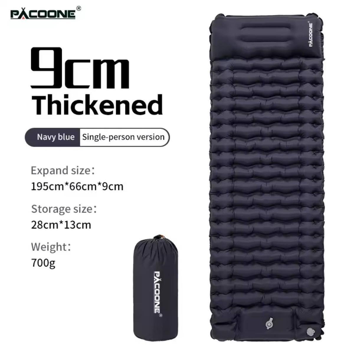 Коврик надувной PACOONE односпальный утолщенный с подушкой Navy (v84-pex-9s9) - фото 2