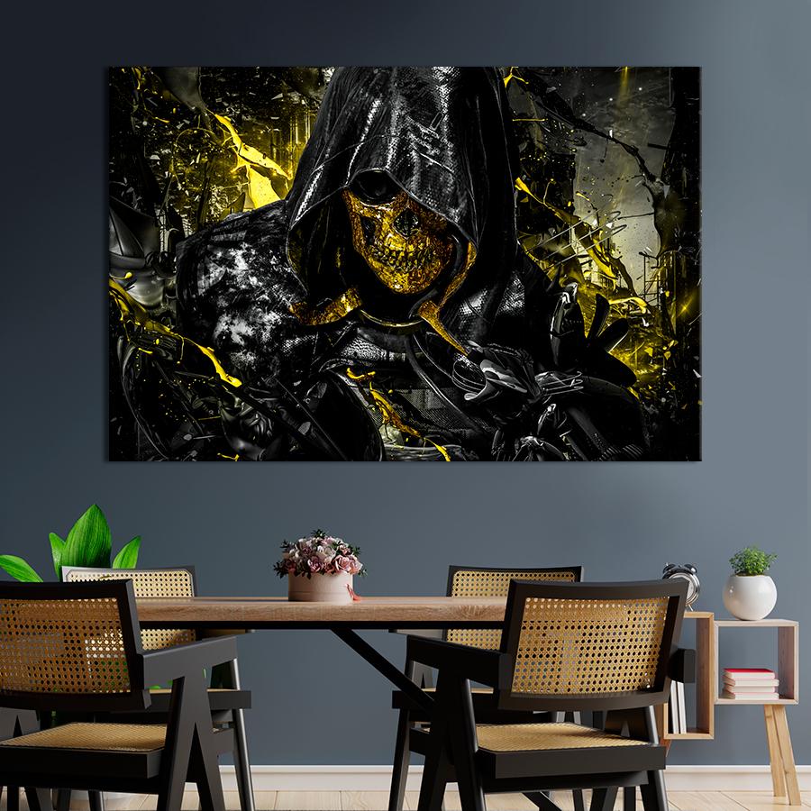 Настенний декор Череп в чёрном балахоне игра Death Stranding 120x80 см (A196-1)