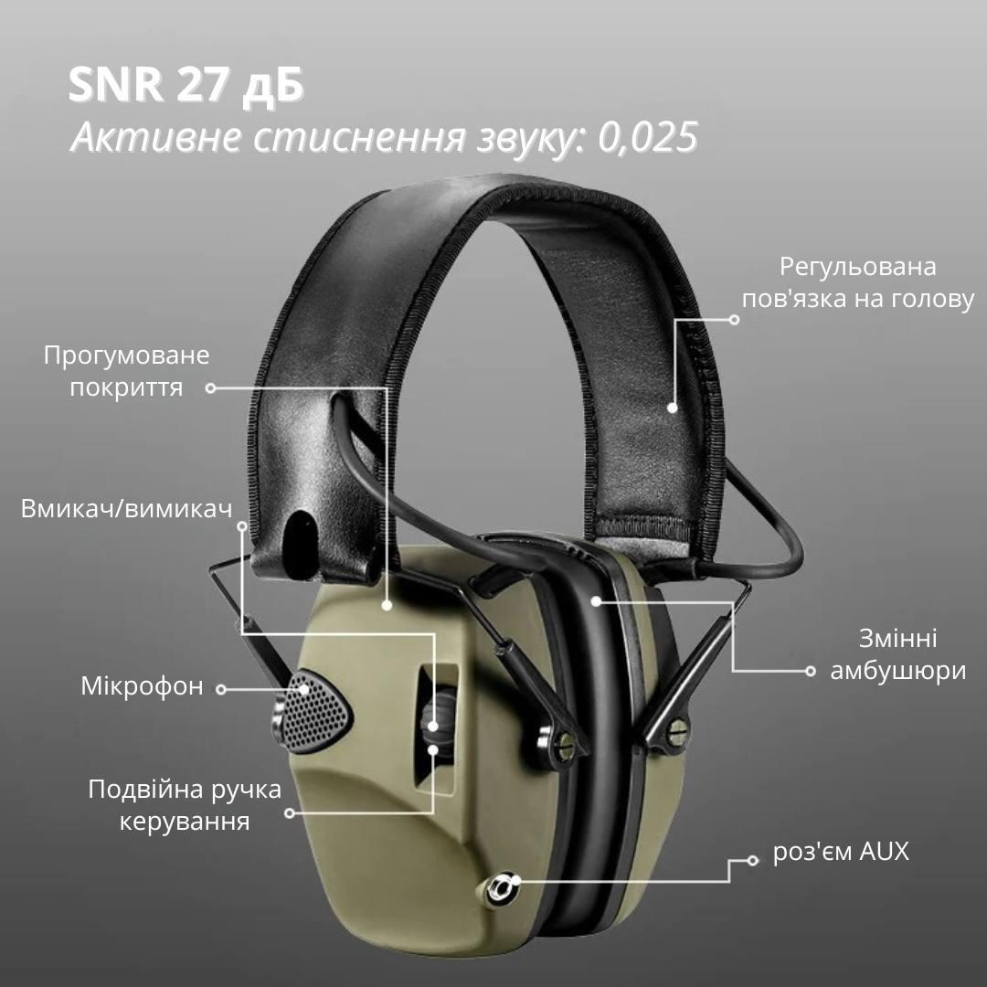 Активные наушники для стрельбы Bodasan защитные Зеленые (M026) - фото 5