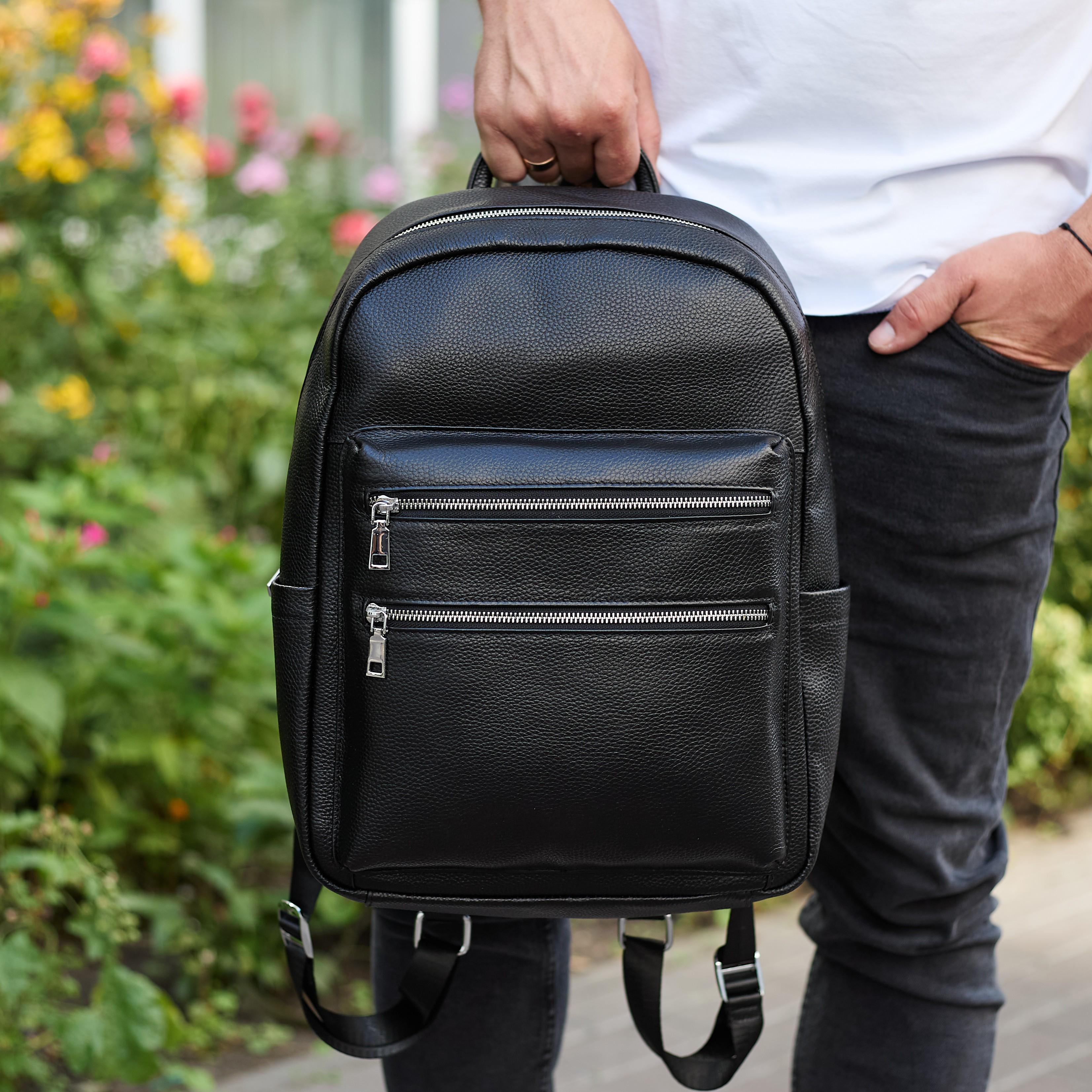 Городской рюкзак мужской кожаный Tiding Bag 41х30х17 см Черный